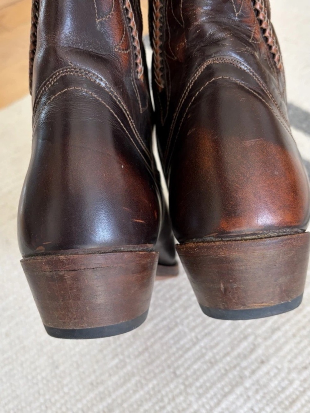 VTG Loblan Hand Made Brown Leather Cowboy Boots WesternWear Dress MEN’s 11 EU 45 - Picture 5 of 9